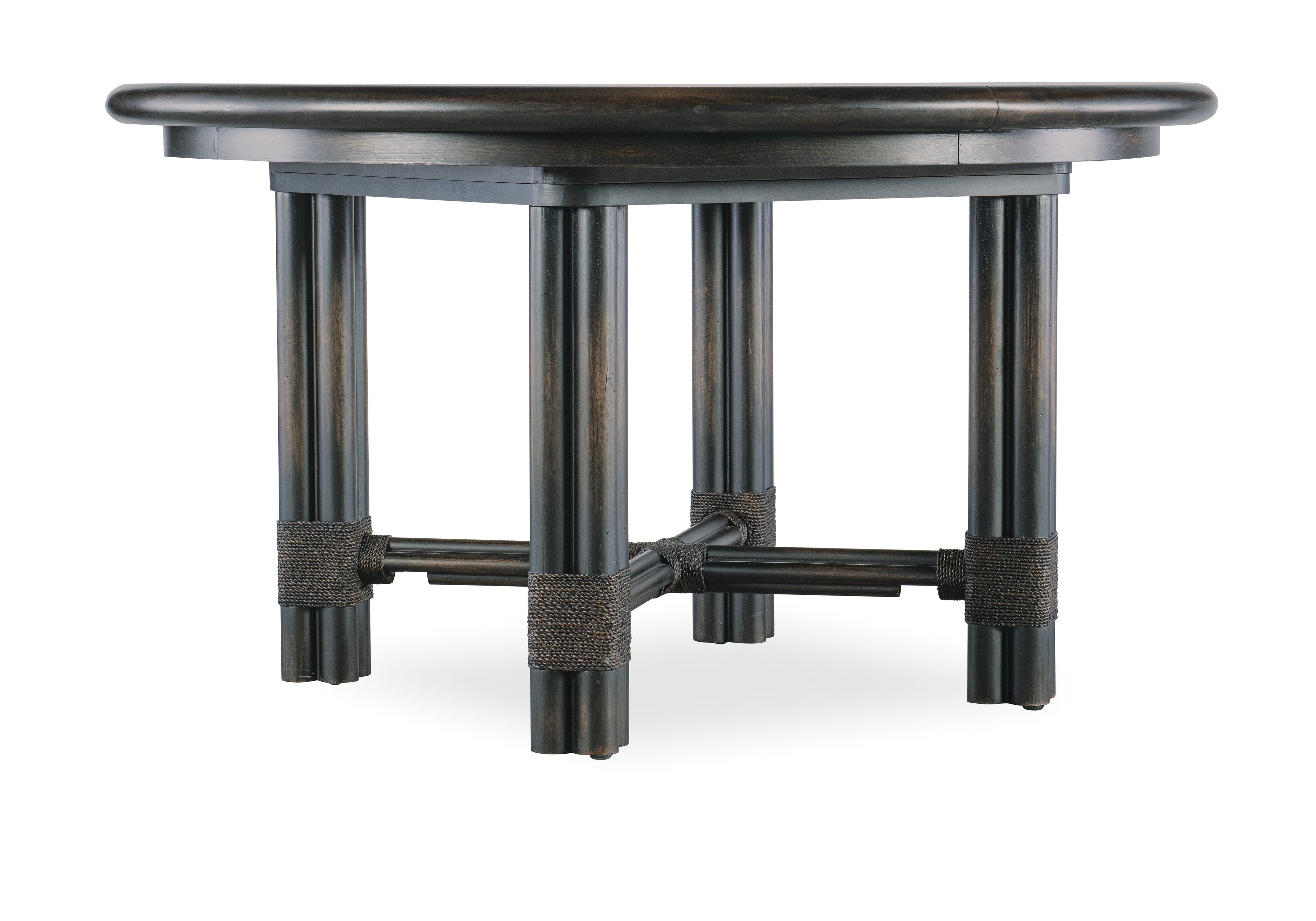 Retreat Pole Rattan Round Dining Table with 1-20in Leaf | Black Sand