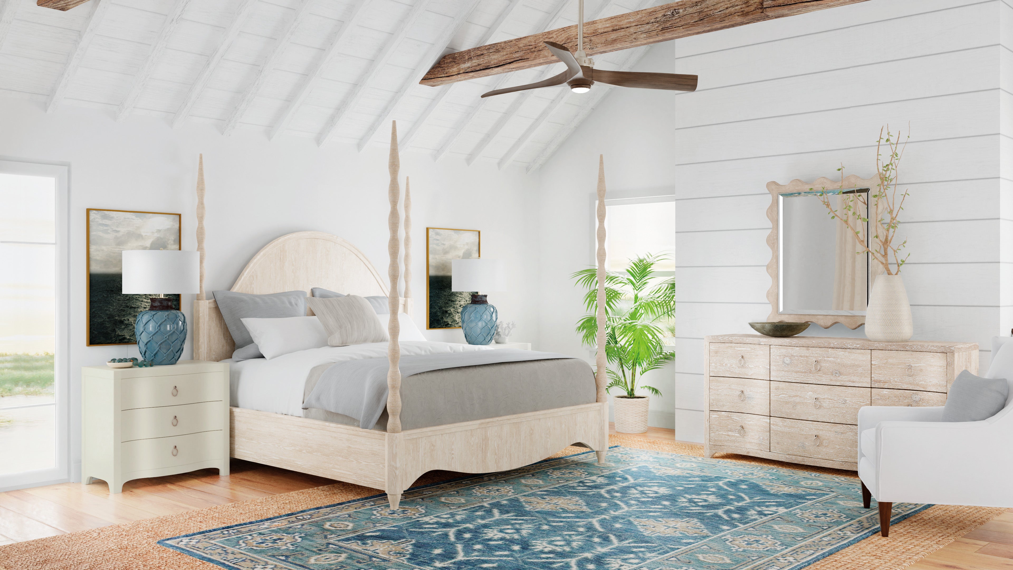 Serenity Antigua Three Drawer Nightstand | Shell
