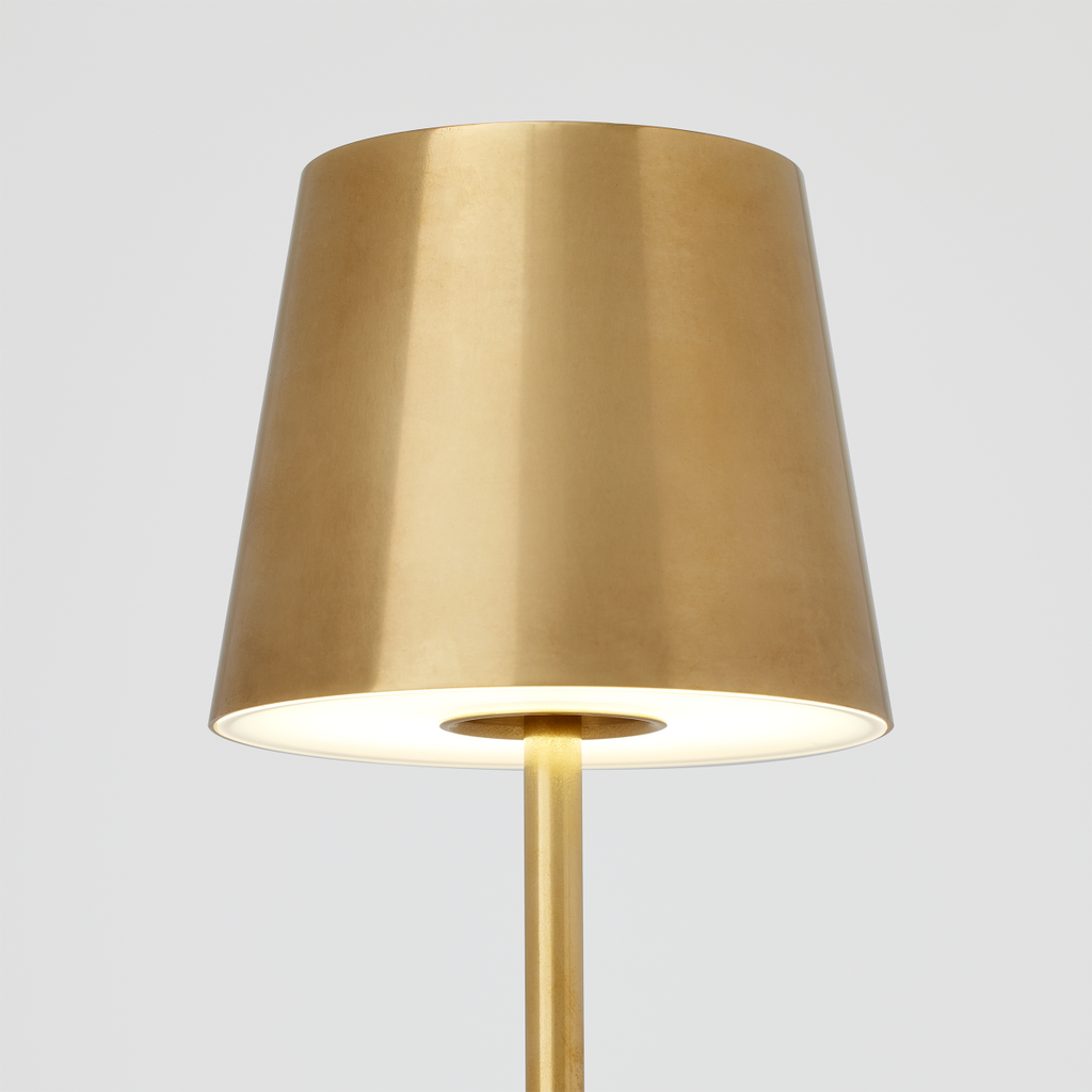 Nevis Accent Rechargeable Table Lamp Natural Brass 2700K 90 CRI wall charger included