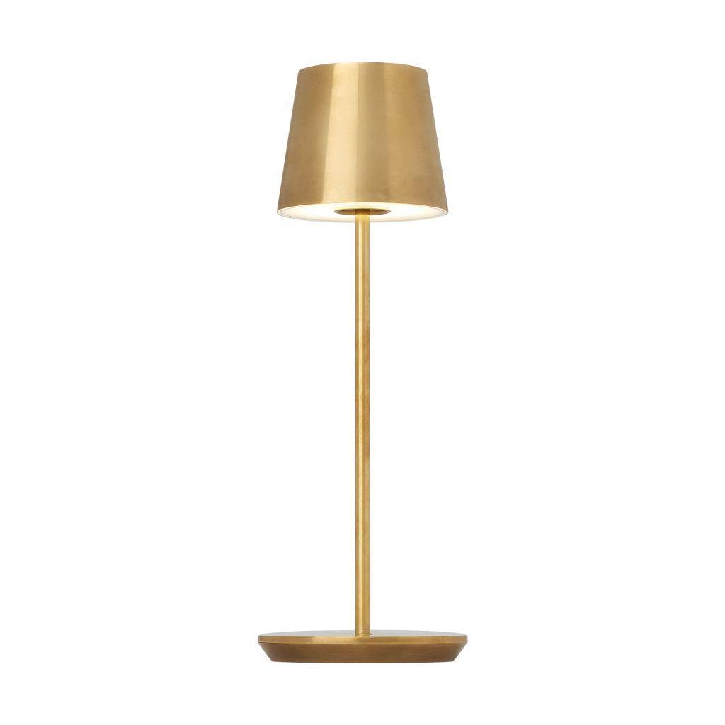Nevis Accent Rechargeable Table Lamp Natural Brass 2700K 90 CRI wall charger included