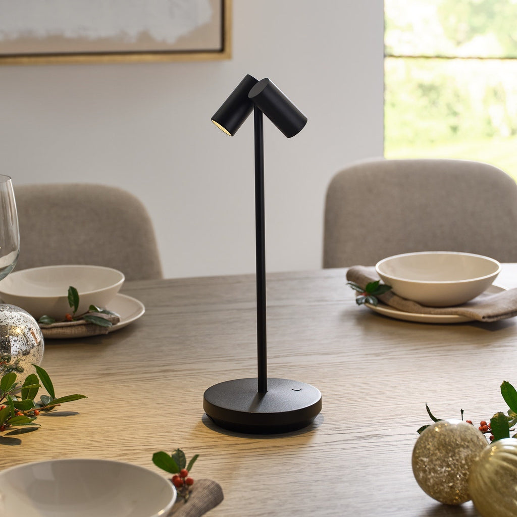 Doppia Accent Rechargeable Table Lamp Black 2700K 90 CRI wall charger included