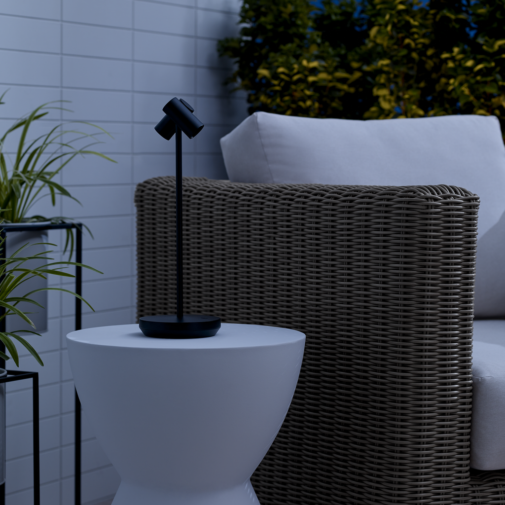 Doppia Accent Rechargeable Table Lamp Black 2700K 90 CRI wall charger included