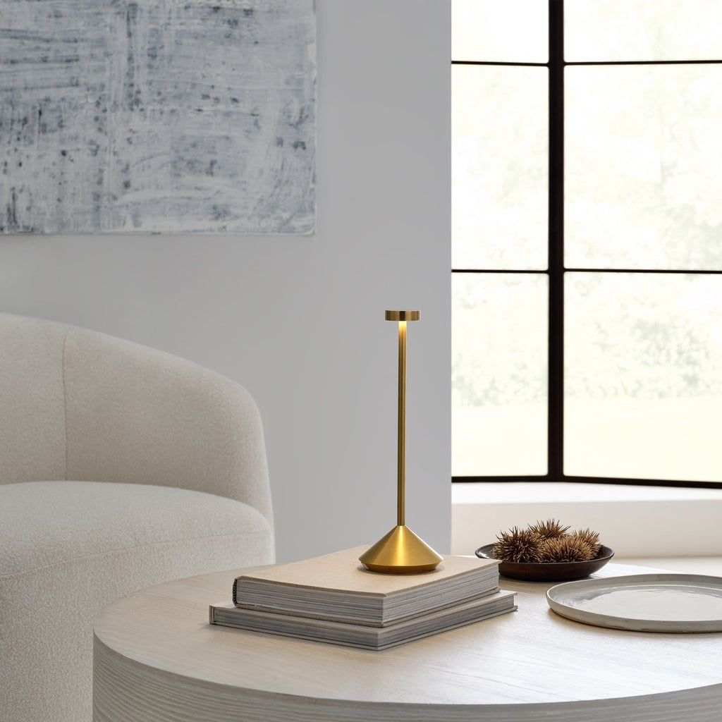 Moneta Accent Rechargeable Table Lamp Natural Brass 2700K 90 CRI wall charger included