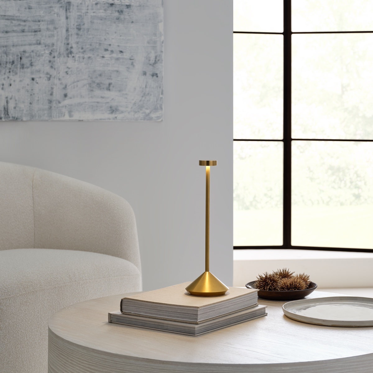 Moneta Accent Rechargeable Table Lamp Natural Brass 2700K 90 CRI wall charger included