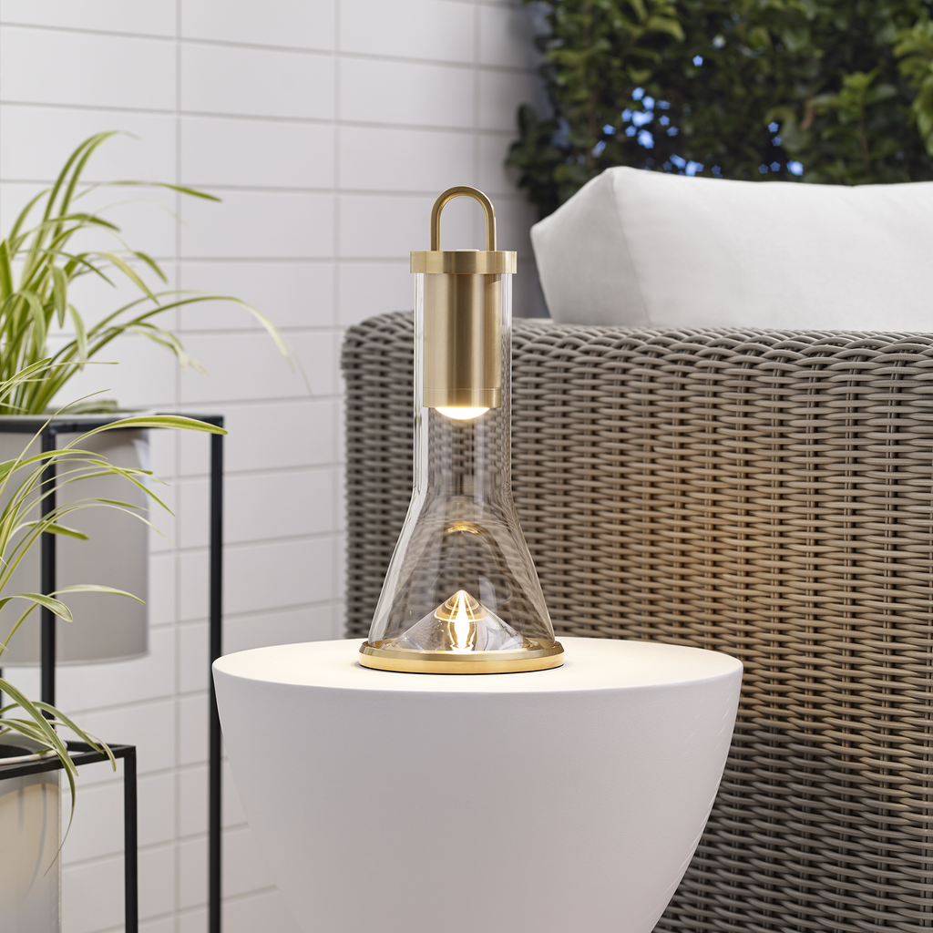 Kandella Accent Rechargeable Table Lamp Natural Brass 2700K 90 CRI wall charger included