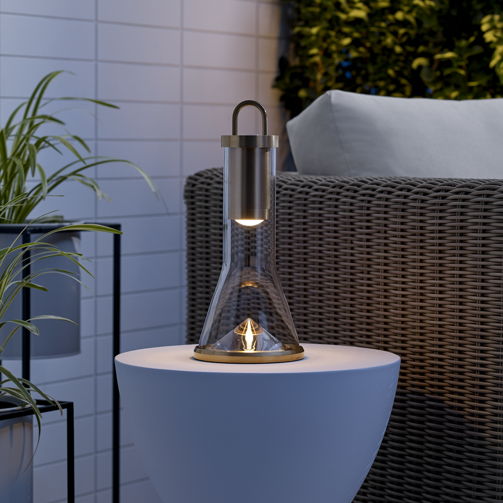 Kandella Accent Rechargeable Table Lamp Natural Brass 2700K 90 CRI wall charger included
