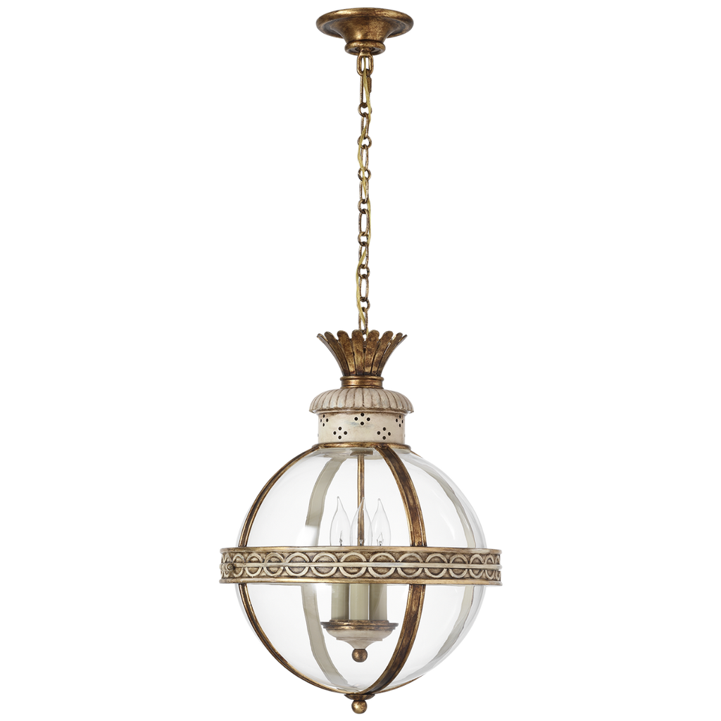 Crown Top Banded Globe Lantern | Antique White | Clear Glass