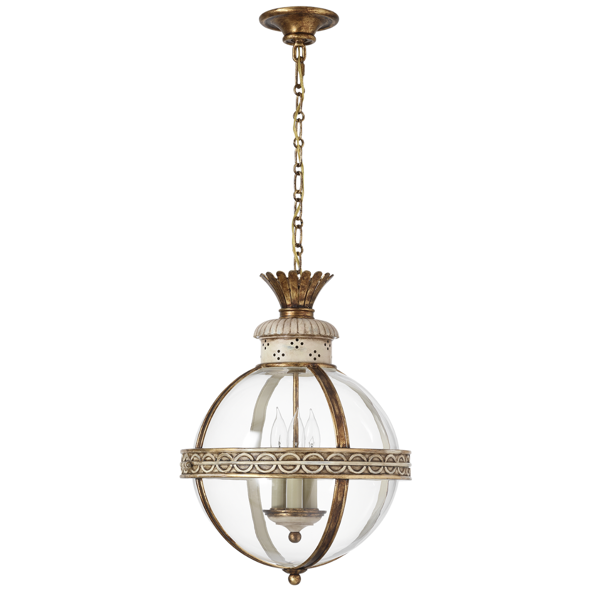 Crown Top Banded Globe Lantern | Antique White | Clear Glass