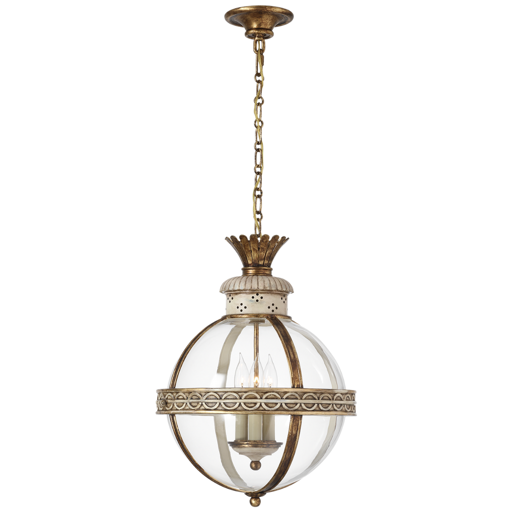 Crown Top Banded Globe Lantern | Antique White | Clear Glass