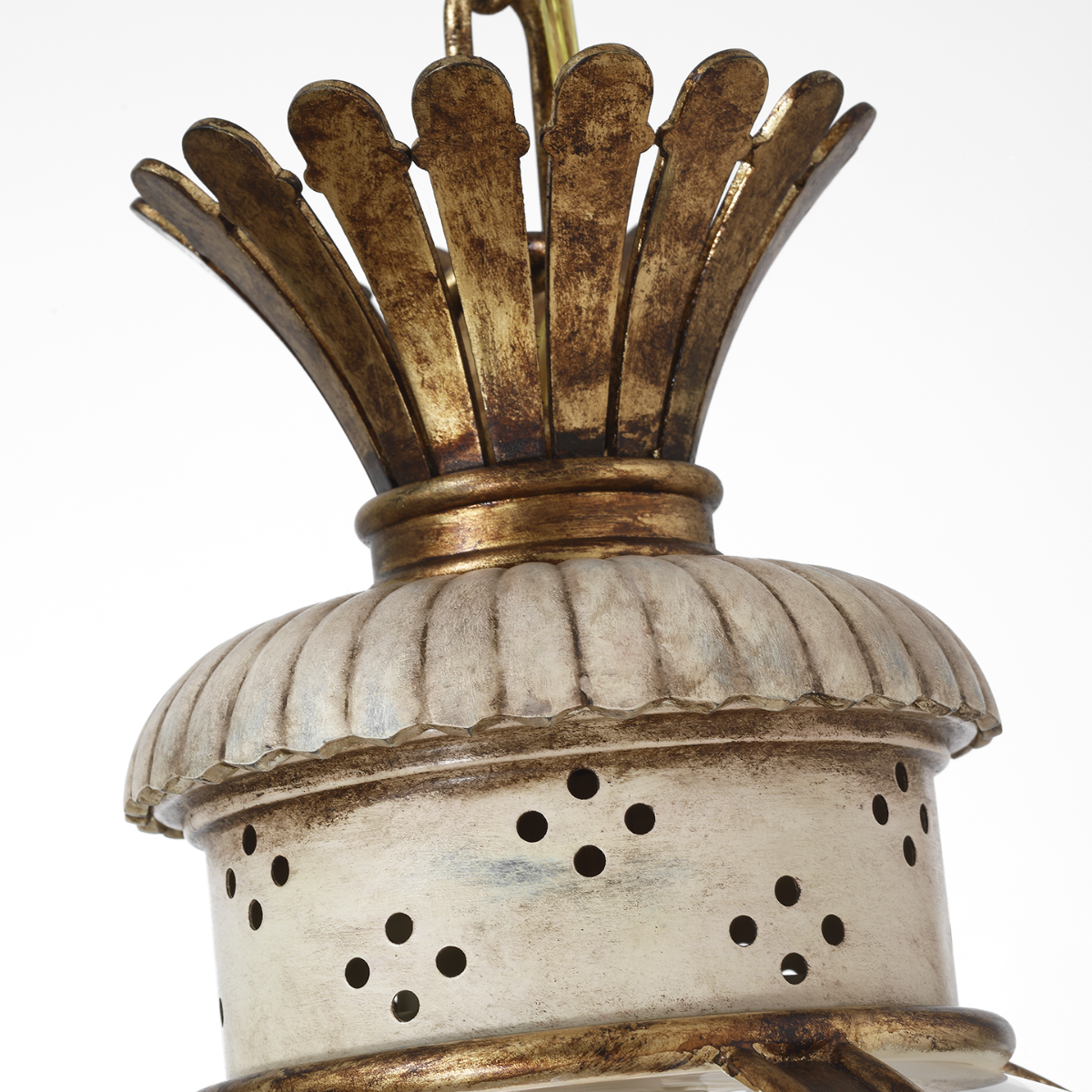 Crown Top Banded Globe Lantern | Antique White | Clear Glass