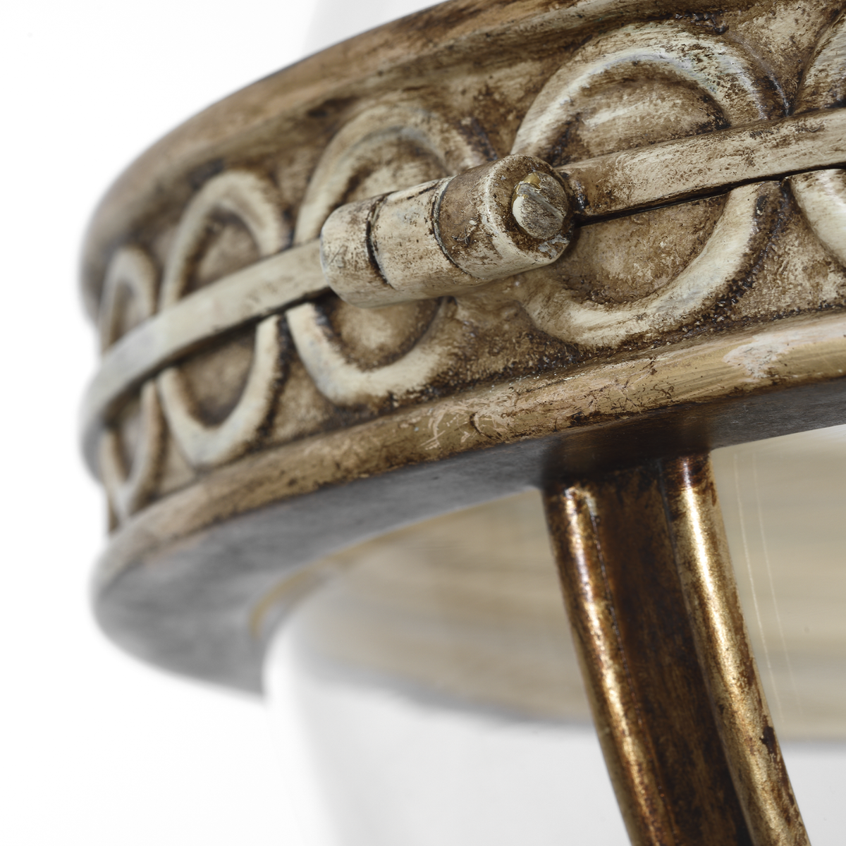 Crown Top Banded Globe Lantern | Antique White | Clear Glass