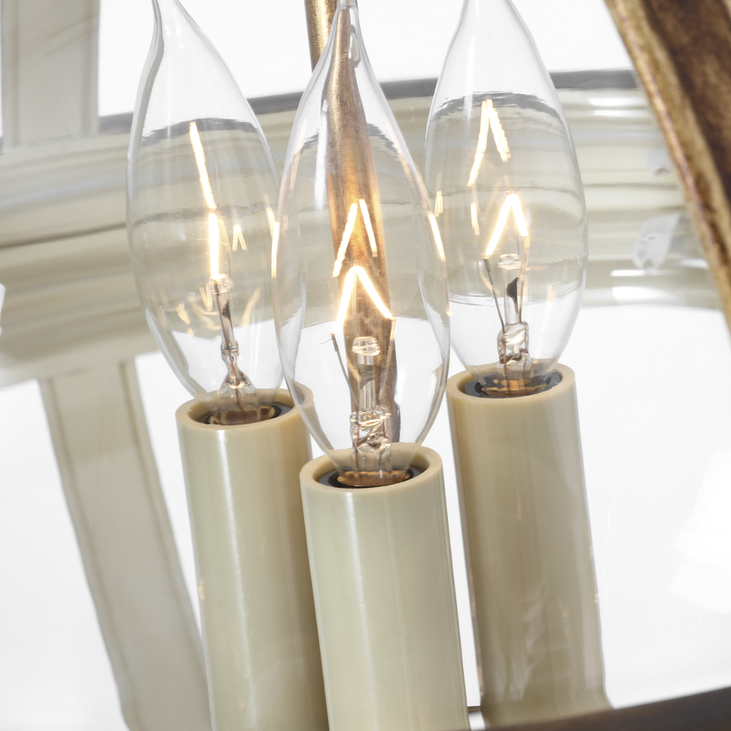 Crown Top Banded Globe Lantern | Antique White | Clear Glass