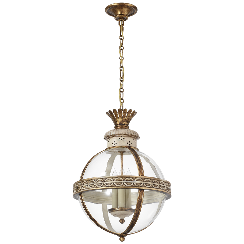Crown Top Banded Globe Lantern | Antique White | Clear Glass