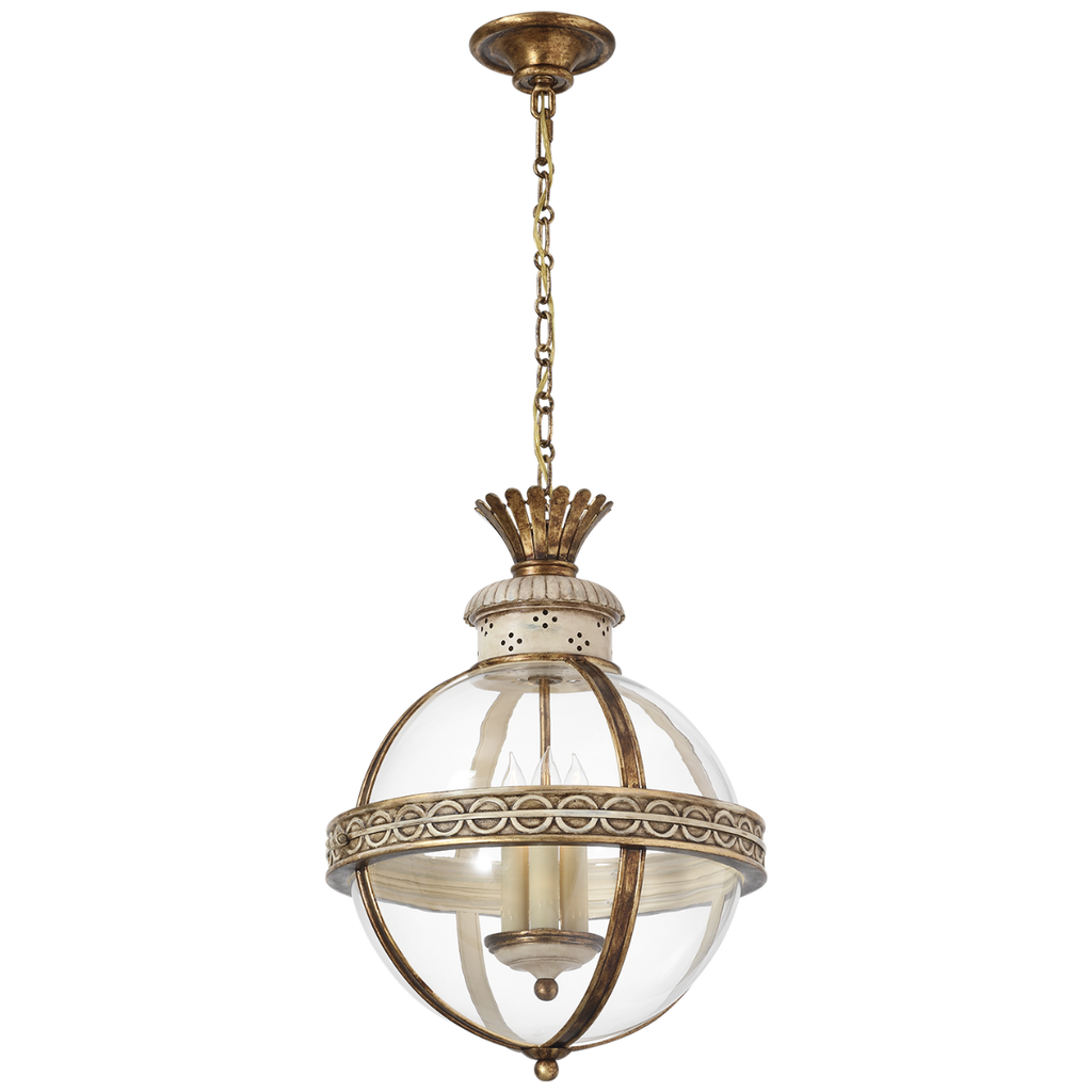 Crown Top Banded Globe Lantern | Antique White | Clear Glass