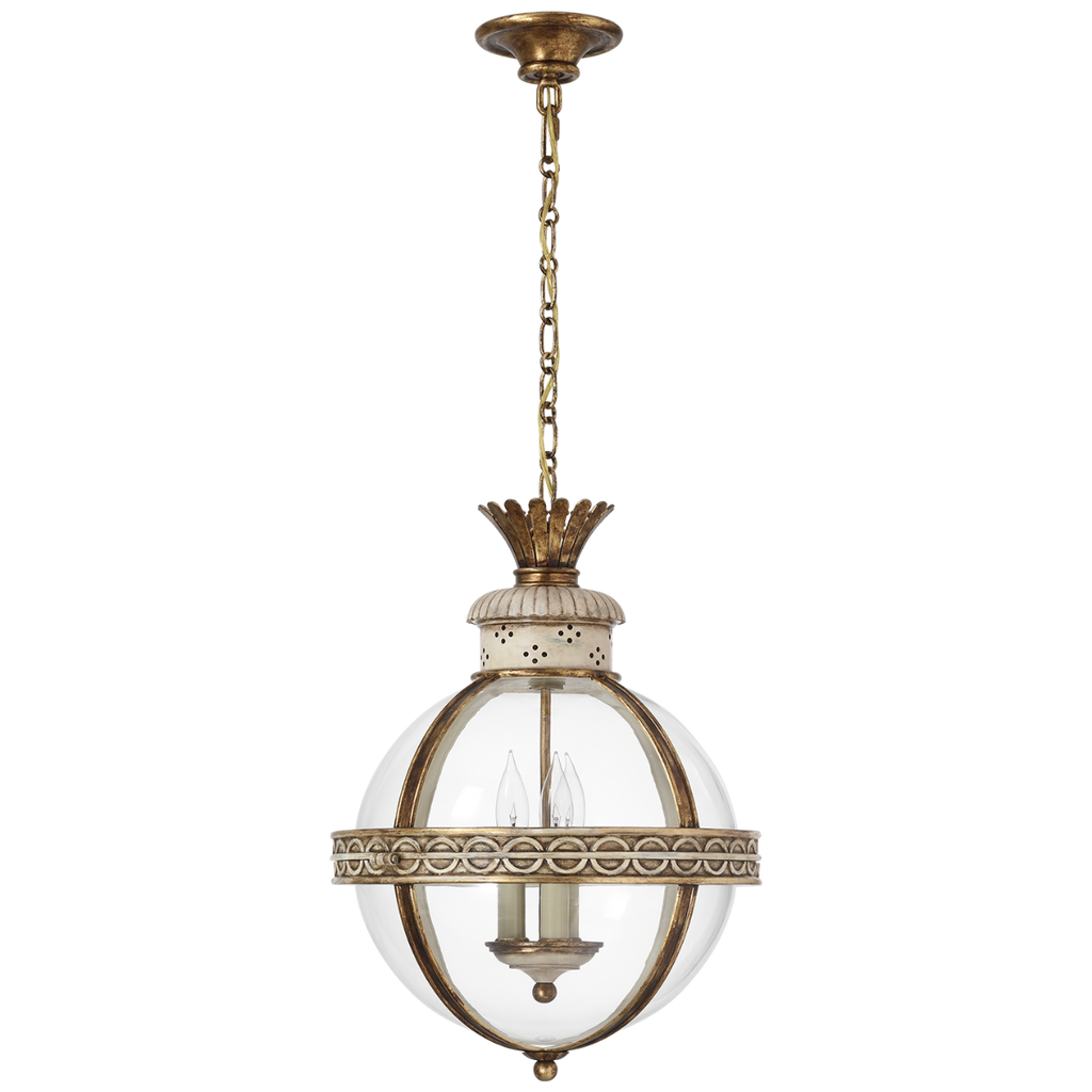 Crown Top Banded Globe Lantern | Antique White | Clear Glass
