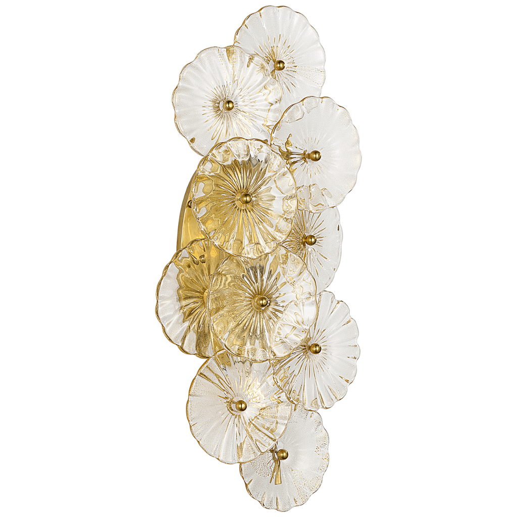 Gianna 21" Layered Sconce | Hand-Rubbed Antique Brass | Gold Fleck Glass