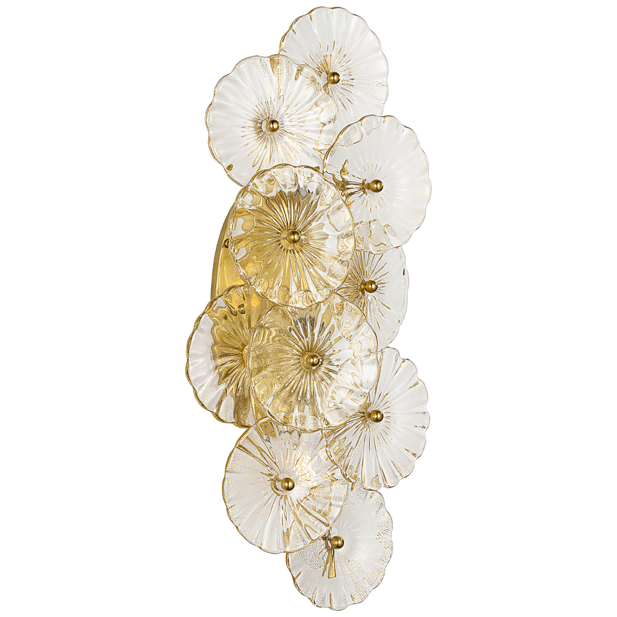 Gianna 21" Layered Sconce | Hand-Rubbed Antique Brass | Gold Fleck Glass