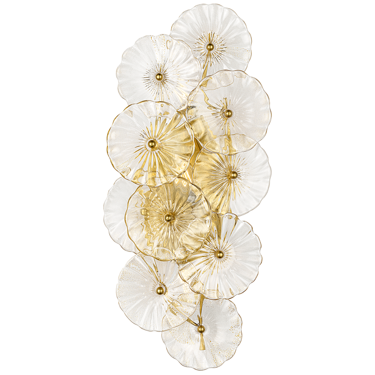 Gianna 21" Layered Sconce | Hand-Rubbed Antique Brass | Gold Fleck Glass