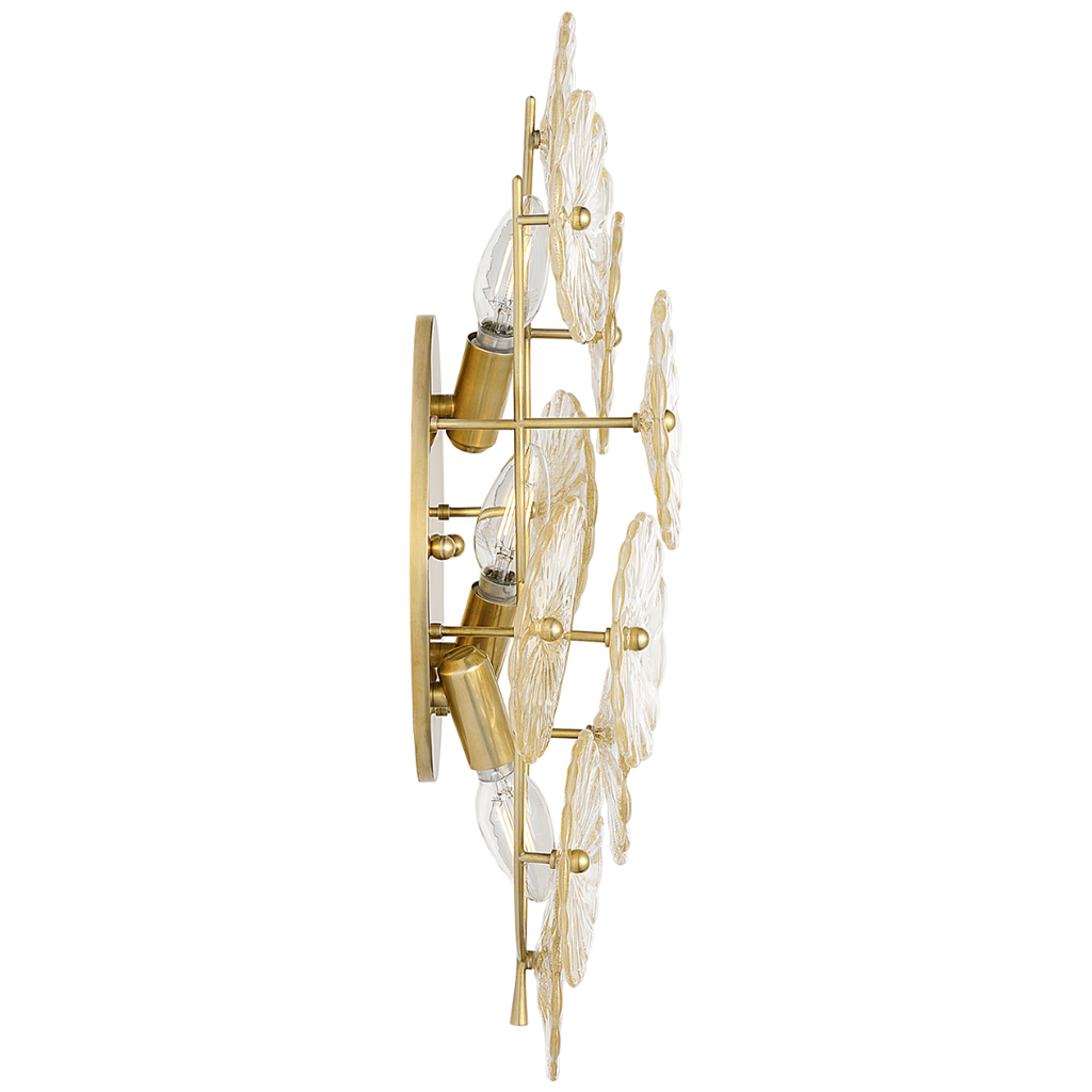 Gianna 21" Layered Sconce | Hand-Rubbed Antique Brass | Gold Fleck Glass
