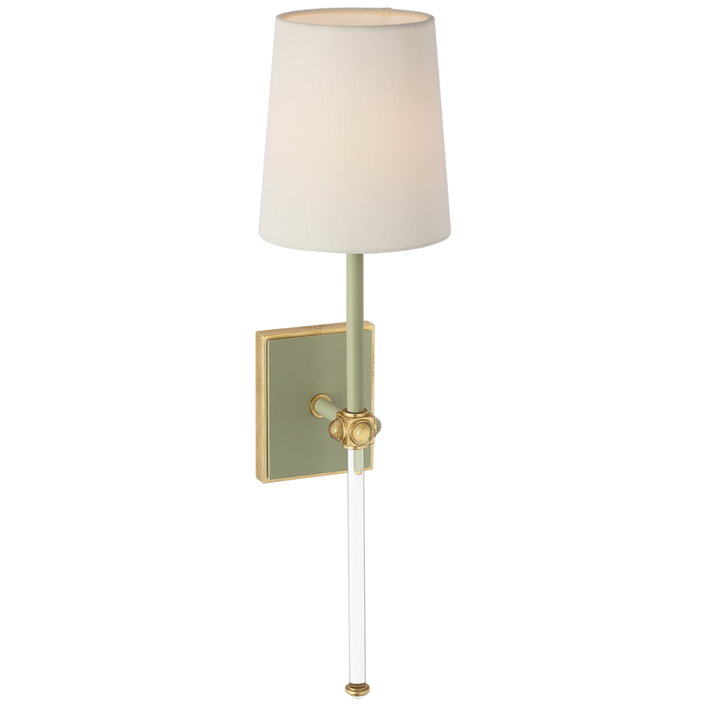 Lucia 21" Cordless Sconce | Celadon and Crystal | Linen Shade