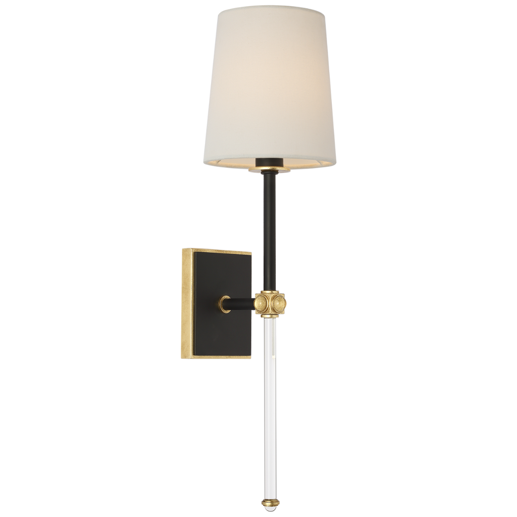 Lucia 21" Cordless Sconce | Matte Black and Crystal | Linen Shade