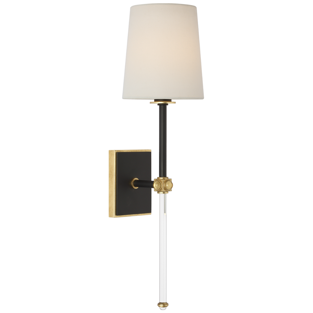 Lucia 21" Cordless Sconce | Matte Black and Crystal | Linen Shade