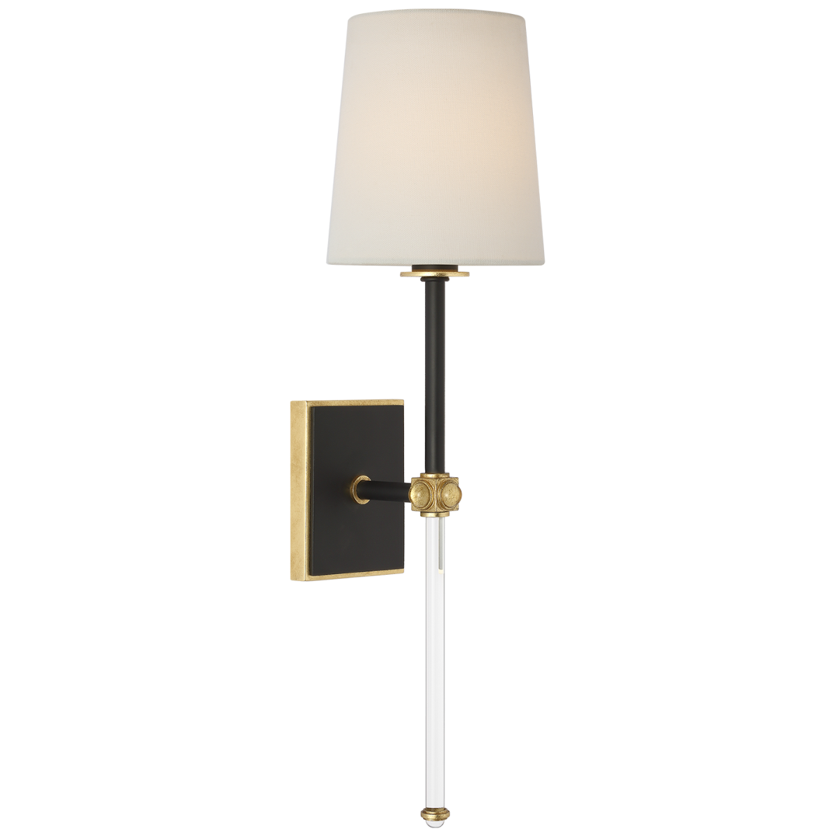 Lucia 21" Cordless Sconce | Matte Black and Crystal | Linen Shade