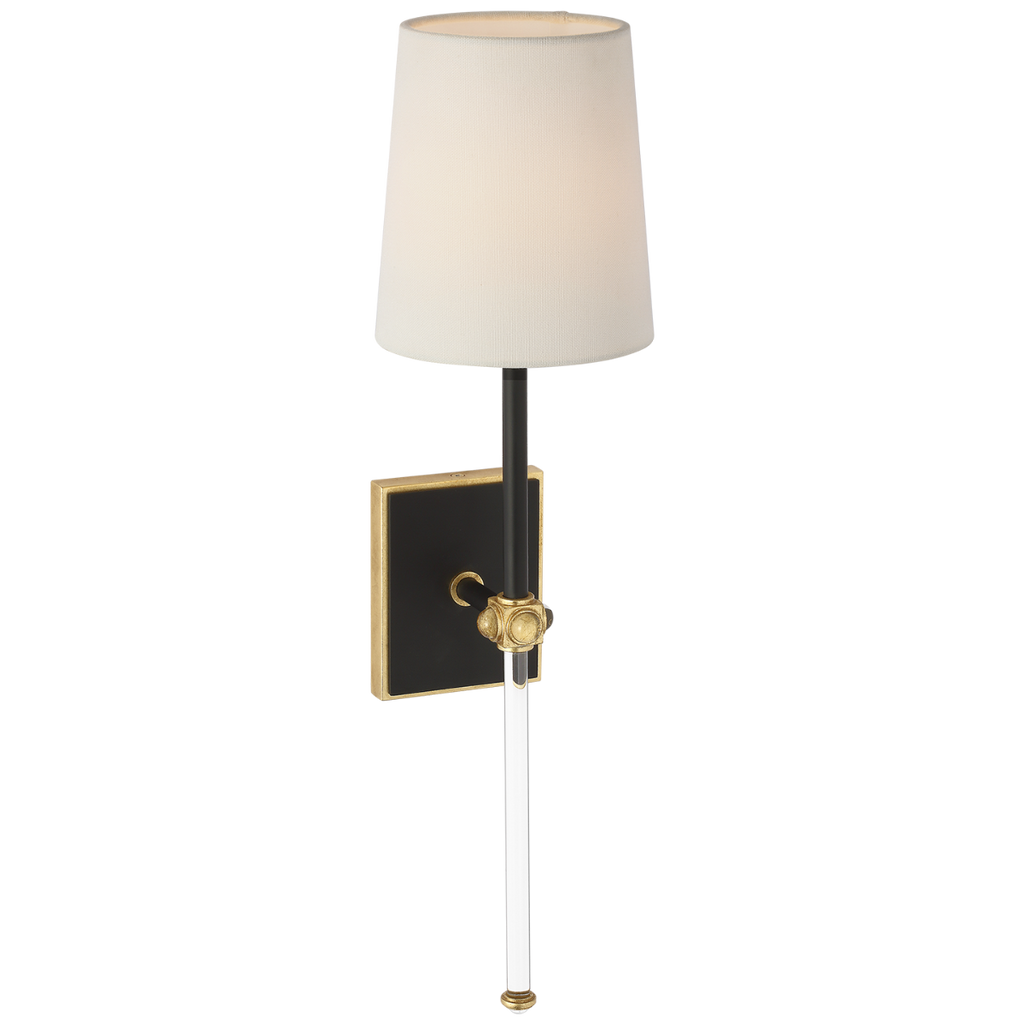 Lucia 21" Cordless Sconce | Matte Black and Crystal | Linen Shade