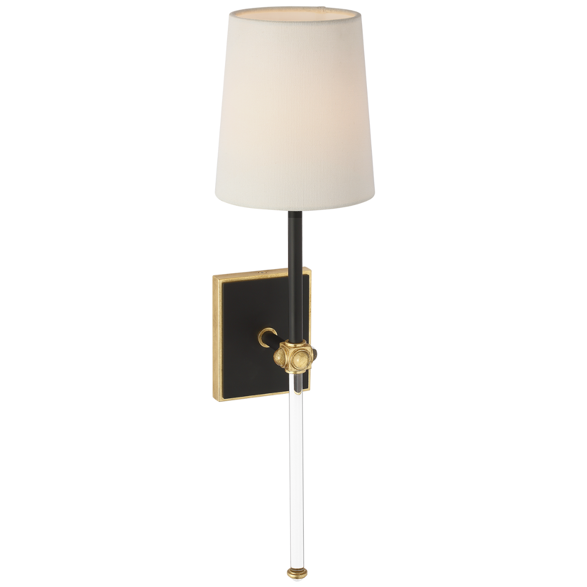 Lucia 21" Cordless Sconce | Matte Black and Crystal | Linen Shade
