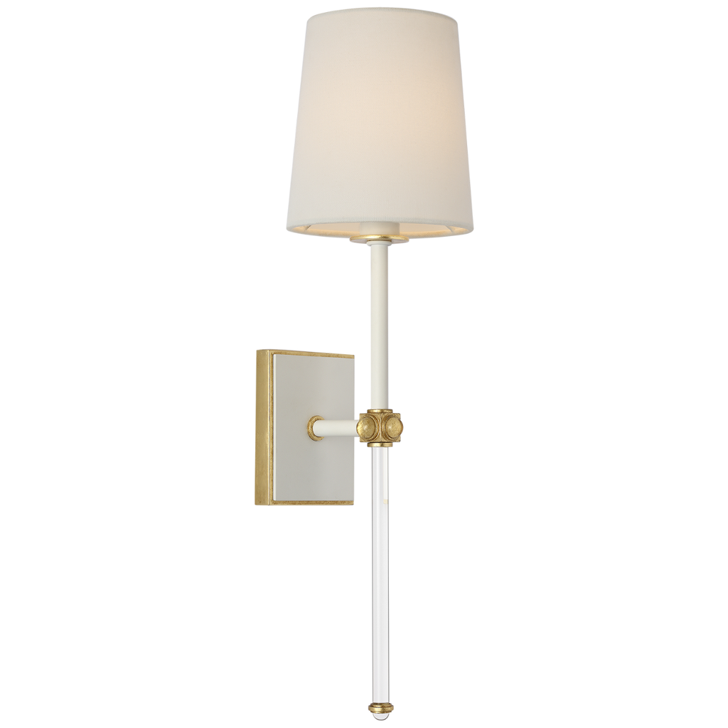 Lucia 21" Cordless Sconce | Matte White and Crystal | Linen Shade