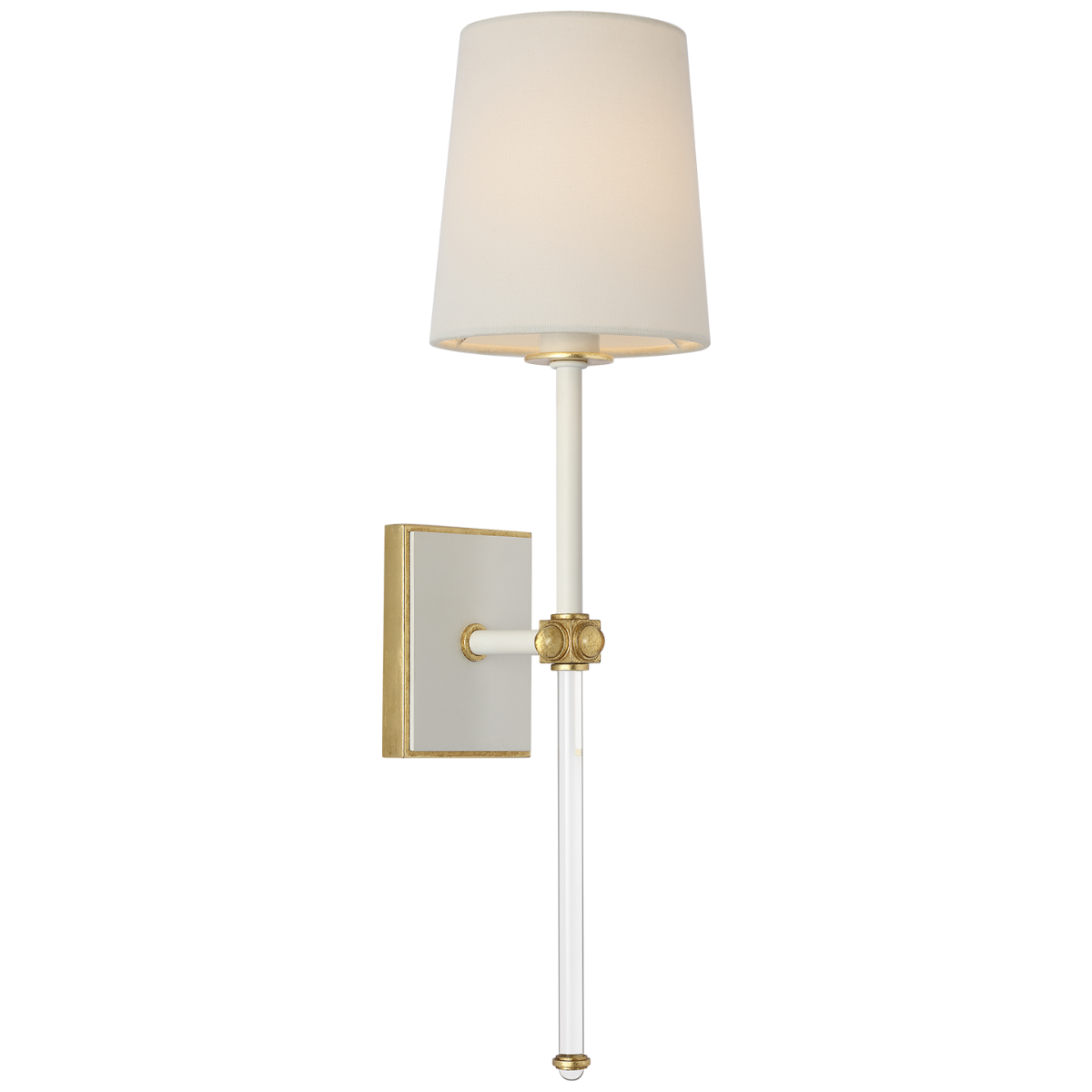 Lucia 21" Cordless Sconce | Matte White and Crystal | Linen Shade