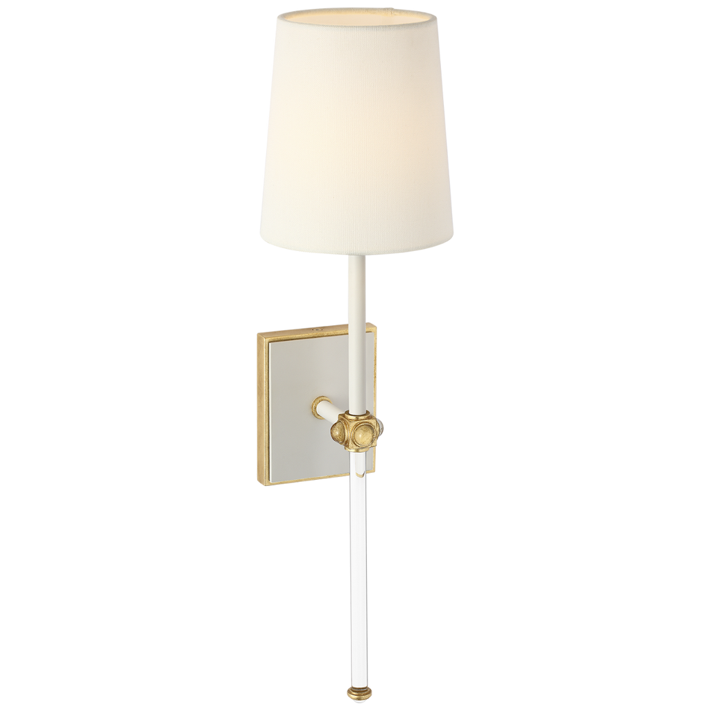 Lucia 21" Cordless Sconce | Matte White and Crystal | Linen Shade