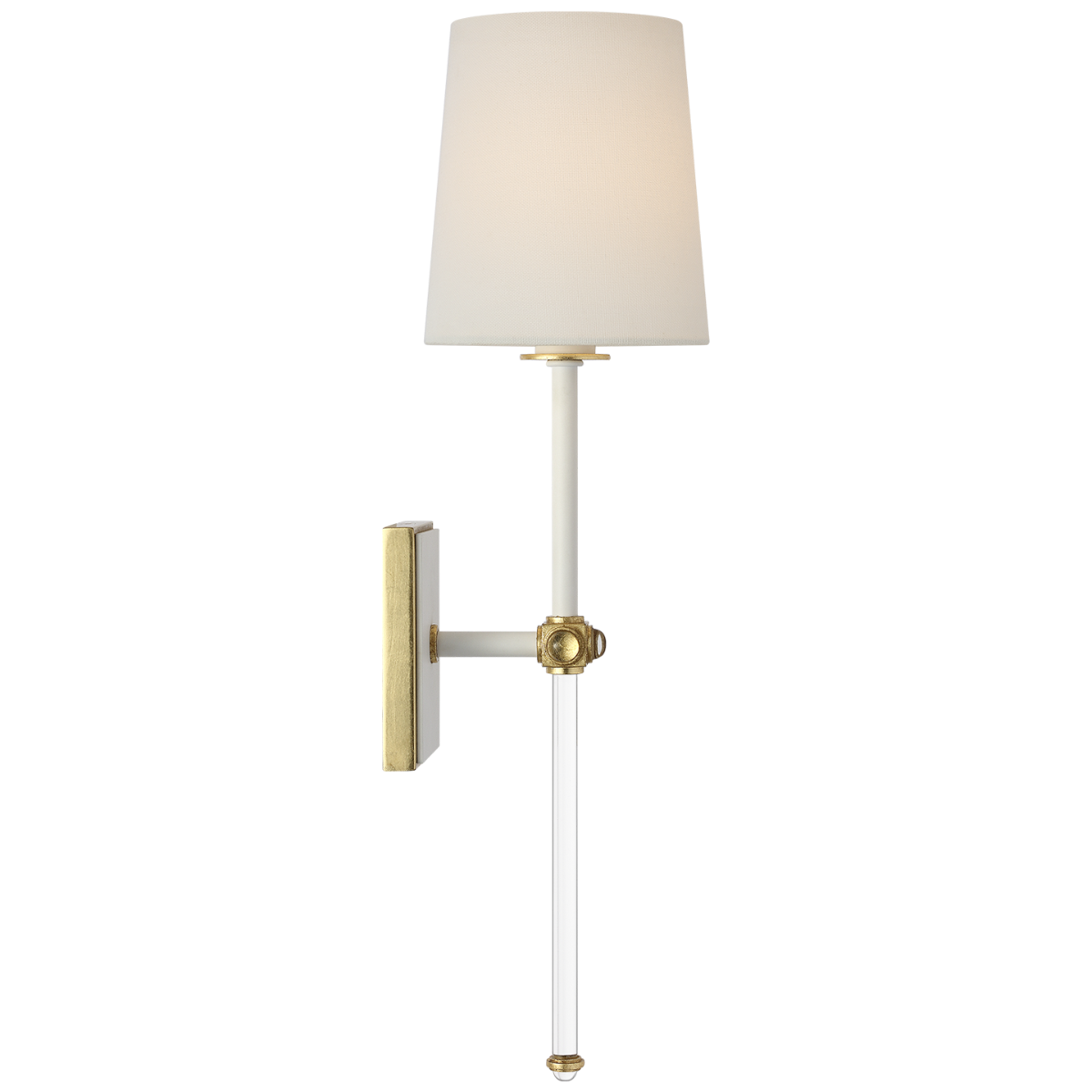 Lucia 21" Cordless Sconce | Matte White and Crystal | Linen Shade