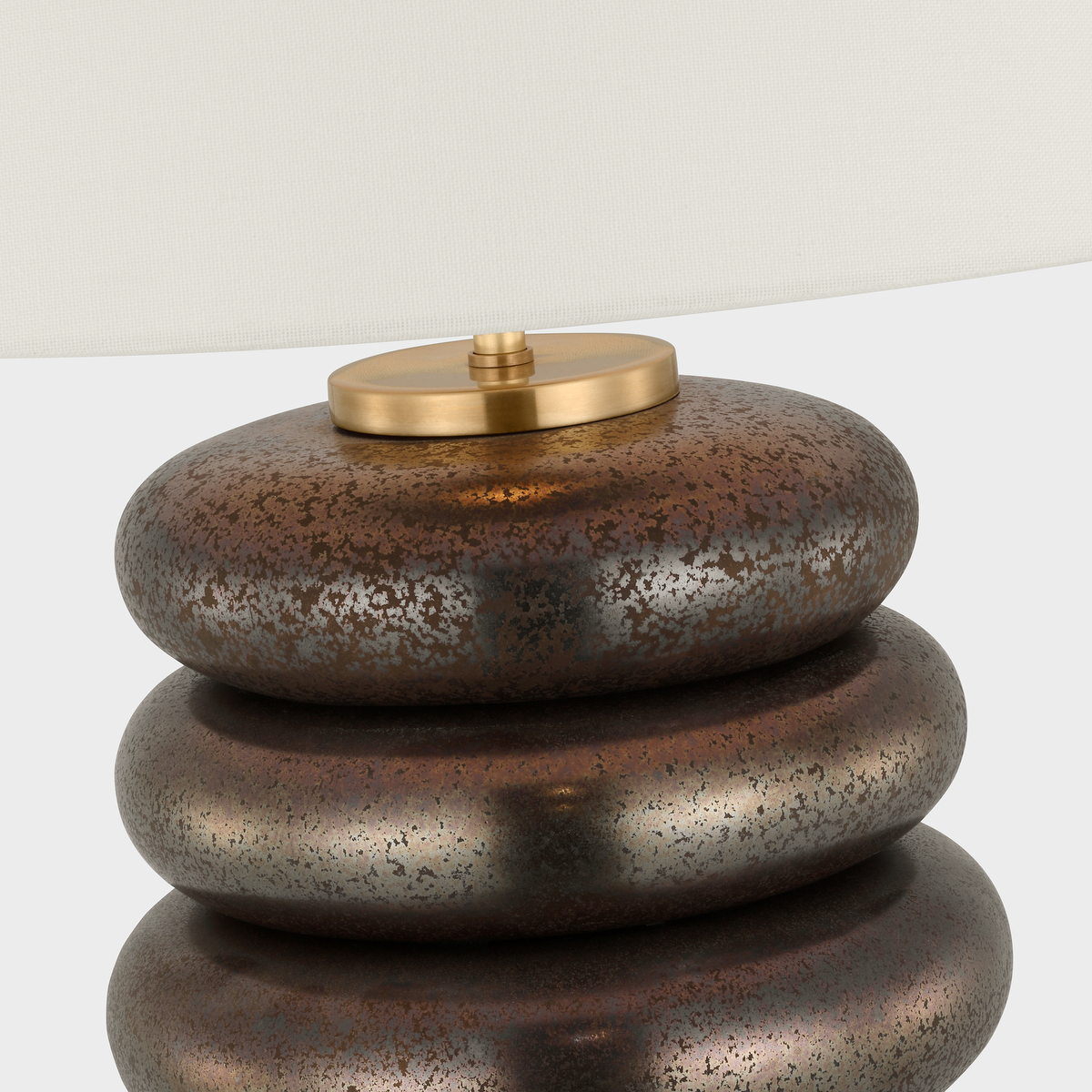 Phoebe Cordless Stacked Table Lamp | Crystal Bronze | Linen Shade