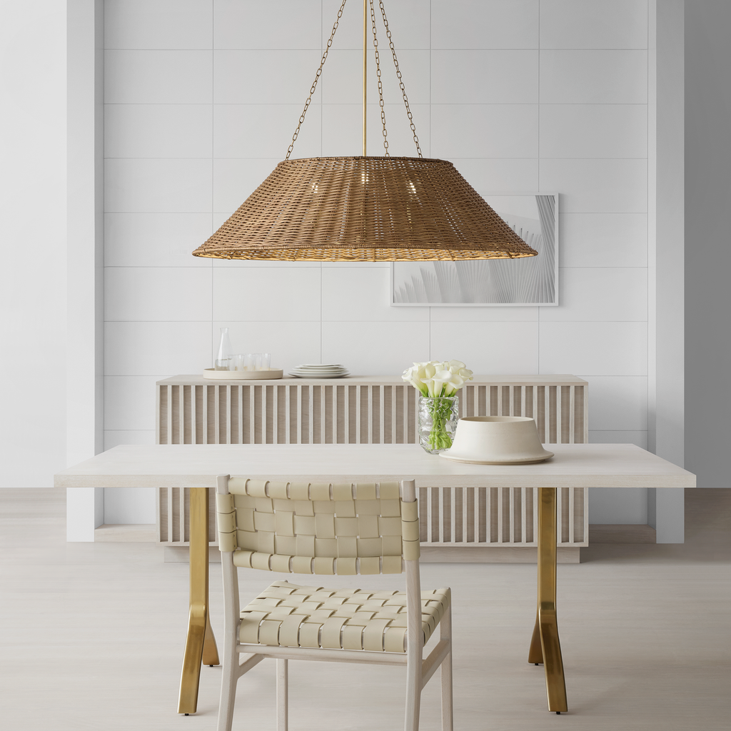 Corinne Extra Large Woven Hanging Shade | Soft Brass | Natural Wicker Shade