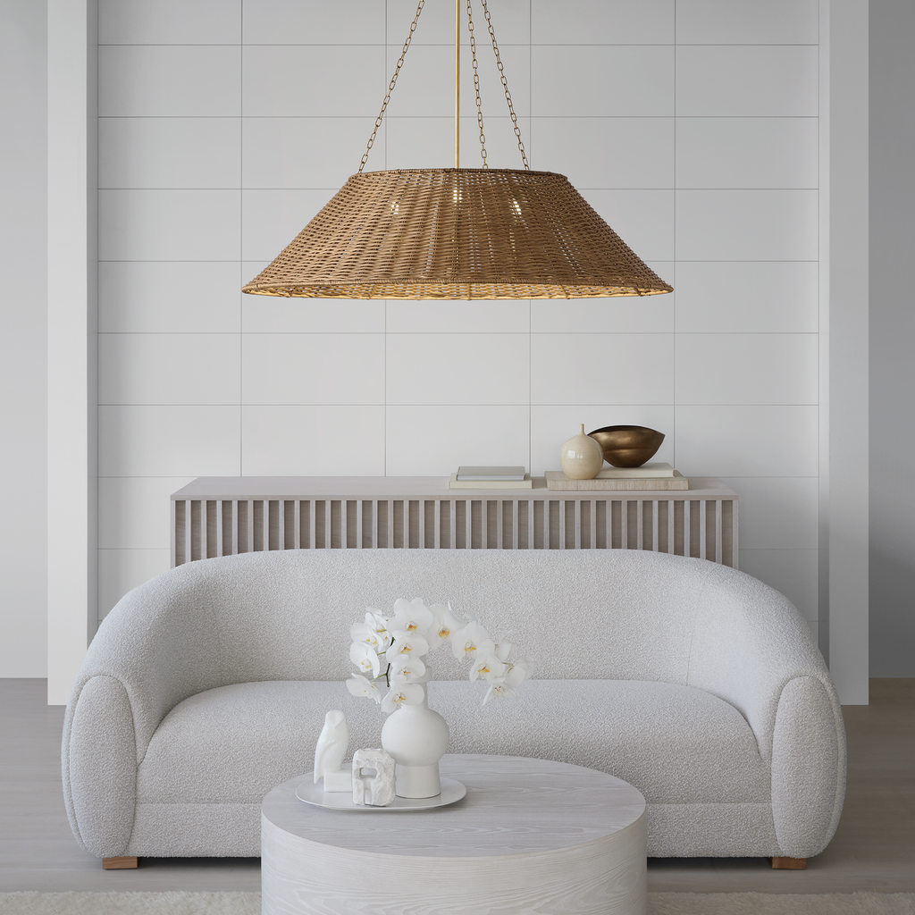 Corinne Extra Large Woven Hanging Shade | Soft Brass | Natural Wicker Shade