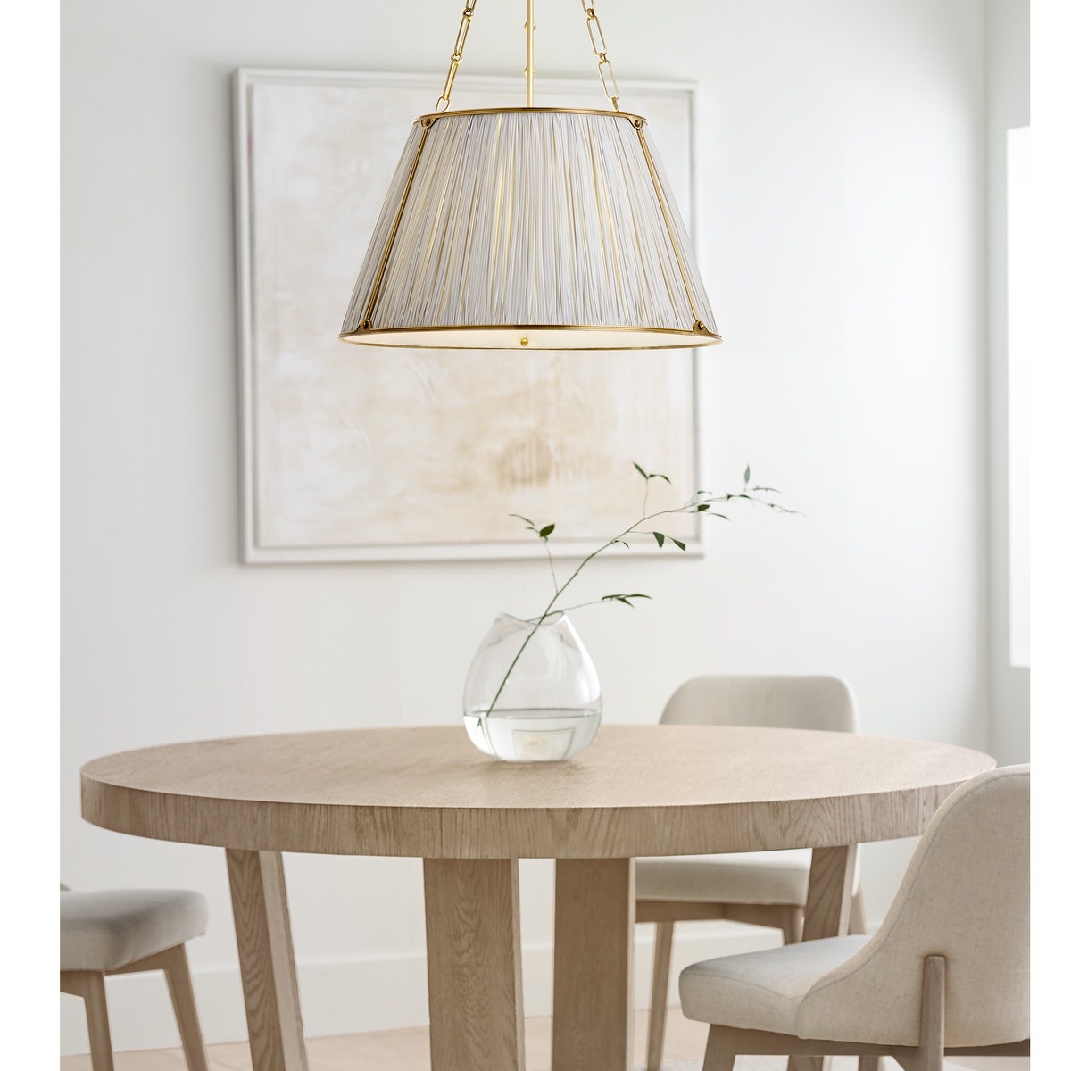 Allister 21" Hanging Shade | Hand-Rubbed Antique Brass | Schumacher Blue Charee Stripe Pleated Shade