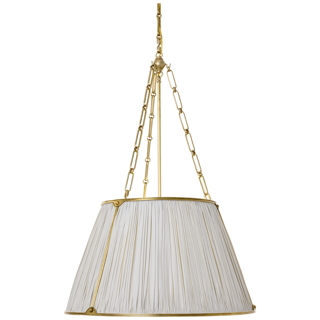 Allister 21" Hanging Shade | Hand-Rubbed Antique Brass | Schumacher Blue Charee Stripe Pleated Shade