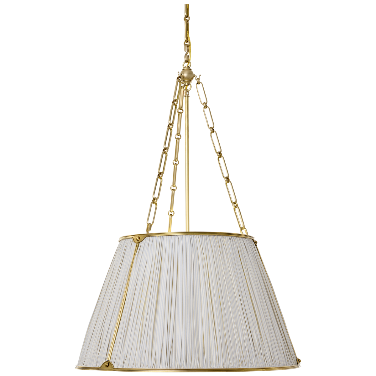 Allister 21" Hanging Shade | Hand-Rubbed Antique Brass | Schumacher Blue Charee Stripe Pleated Shade