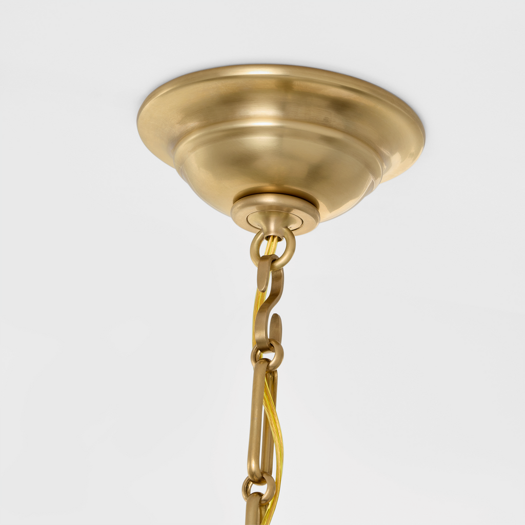 Allister 21" Hanging Shade | Hand-Rubbed Antique Brass | Schumacher Blue Charee Stripe Pleated Shade