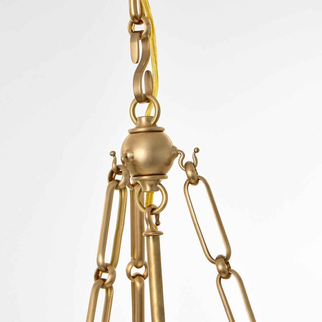 Allister 21" Hanging Shade | Hand-Rubbed Antique Brass | Schumacher Blue Charee Stripe Pleated Shade