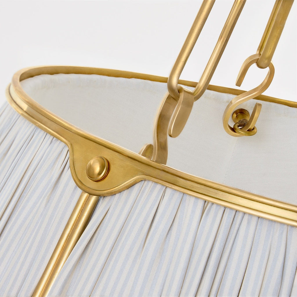 Allister 21" Hanging Shade | Hand-Rubbed Antique Brass | Schumacher Blue Charee Stripe Pleated Shade