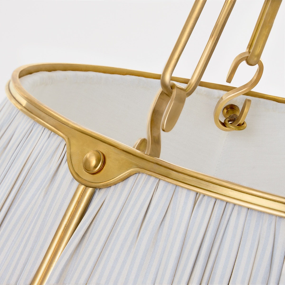 Allister 21" Hanging Shade | Hand-Rubbed Antique Brass | Schumacher Blue Charee Stripe Pleated Shade
