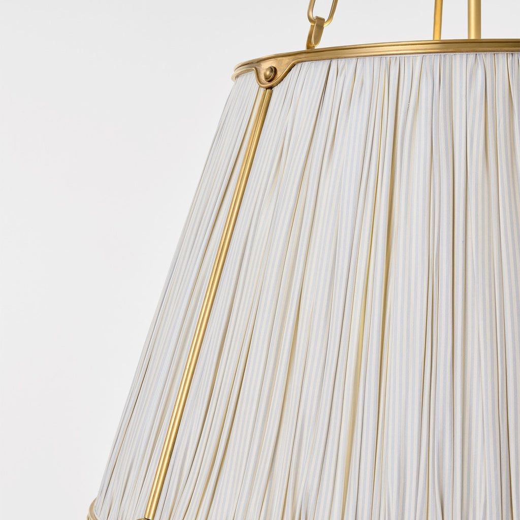 Allister 21" Hanging Shade | Hand-Rubbed Antique Brass | Schumacher Blue Charee Stripe Pleated Shade