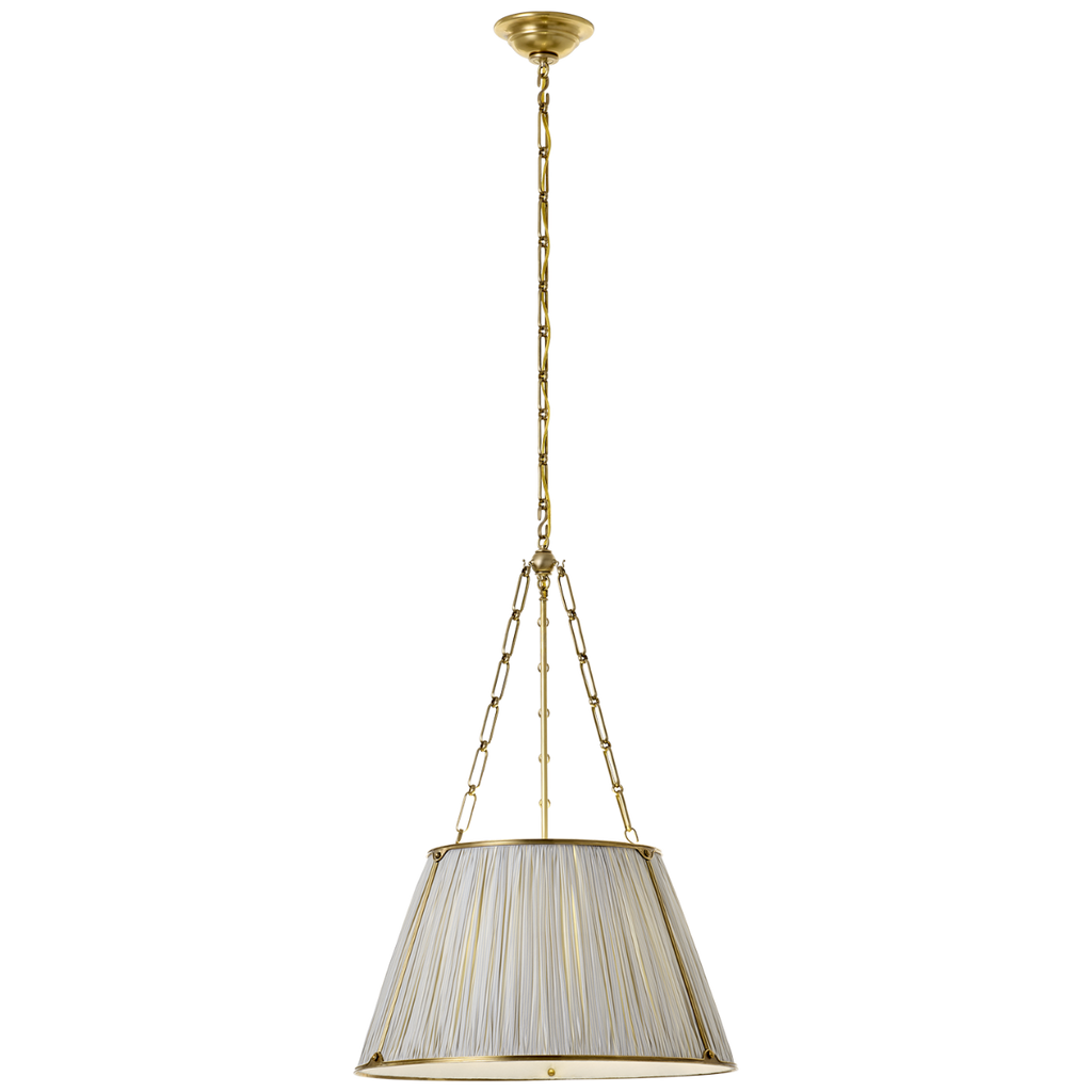 Allister 21" Hanging Shade | Hand-Rubbed Antique Brass | Schumacher Blue Charee Stripe Pleated Shade