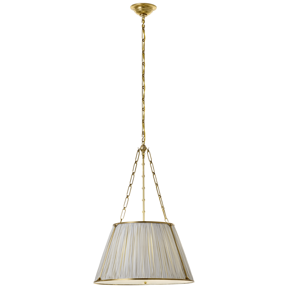 Allister 21" Hanging Shade | Hand-Rubbed Antique Brass | Schumacher Blue Charee Stripe Pleated Shade