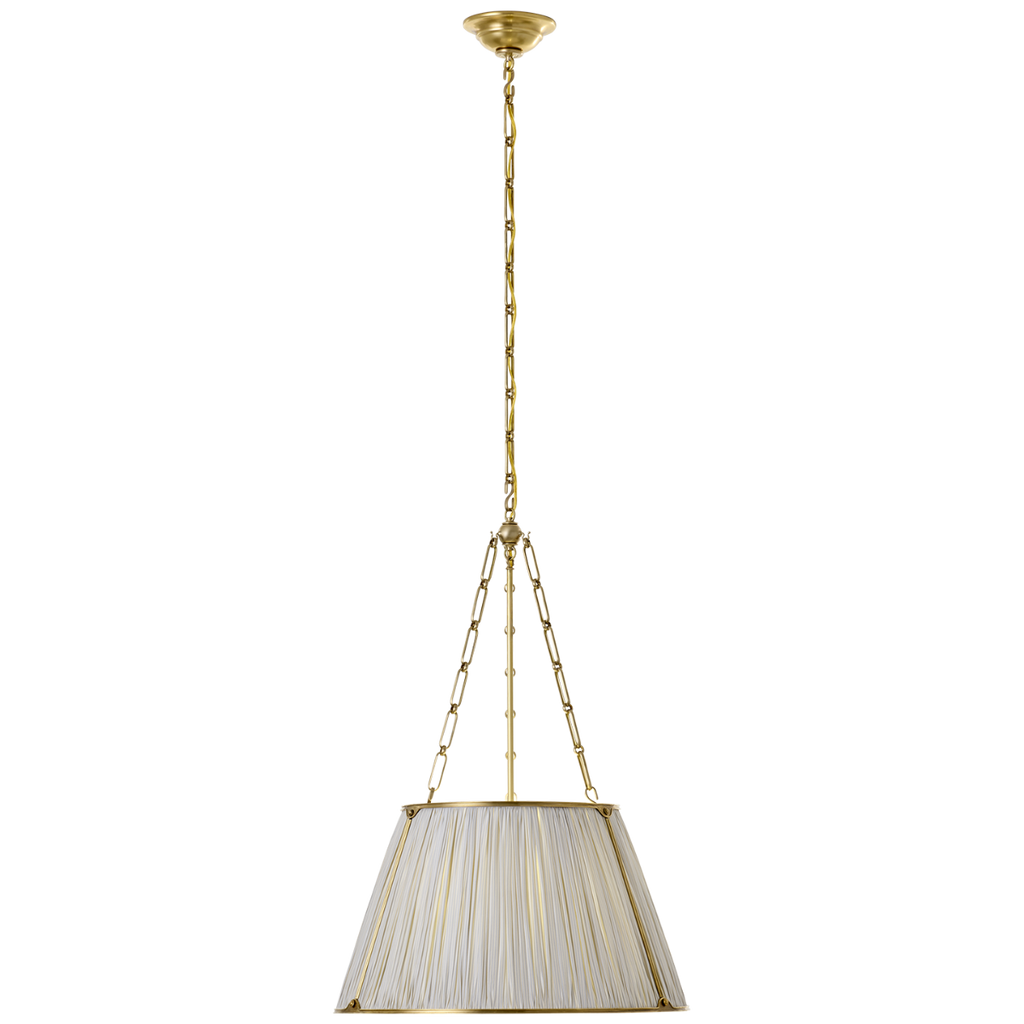 Allister 21" Hanging Shade | Hand-Rubbed Antique Brass | Schumacher Blue Charee Stripe Pleated Shade