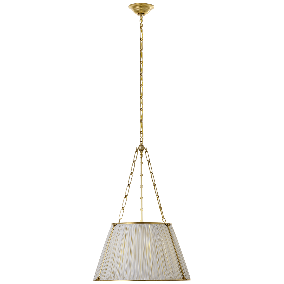 Allister 21" Hanging Shade | Hand-Rubbed Antique Brass | Schumacher Blue Charee Stripe Pleated Shade