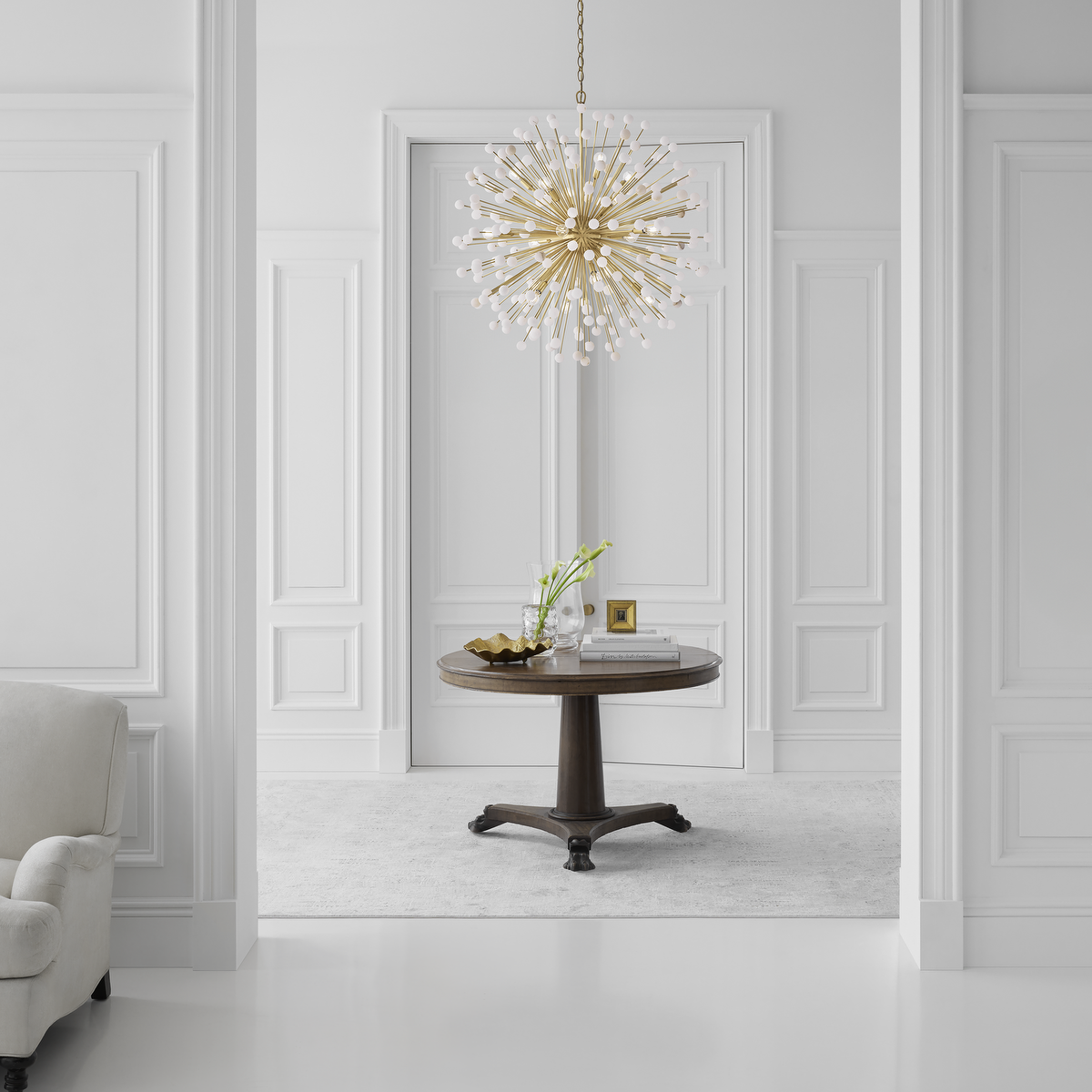Lys 41" Chandelier | Hand-Rubbed Antique Brass and Alabaster