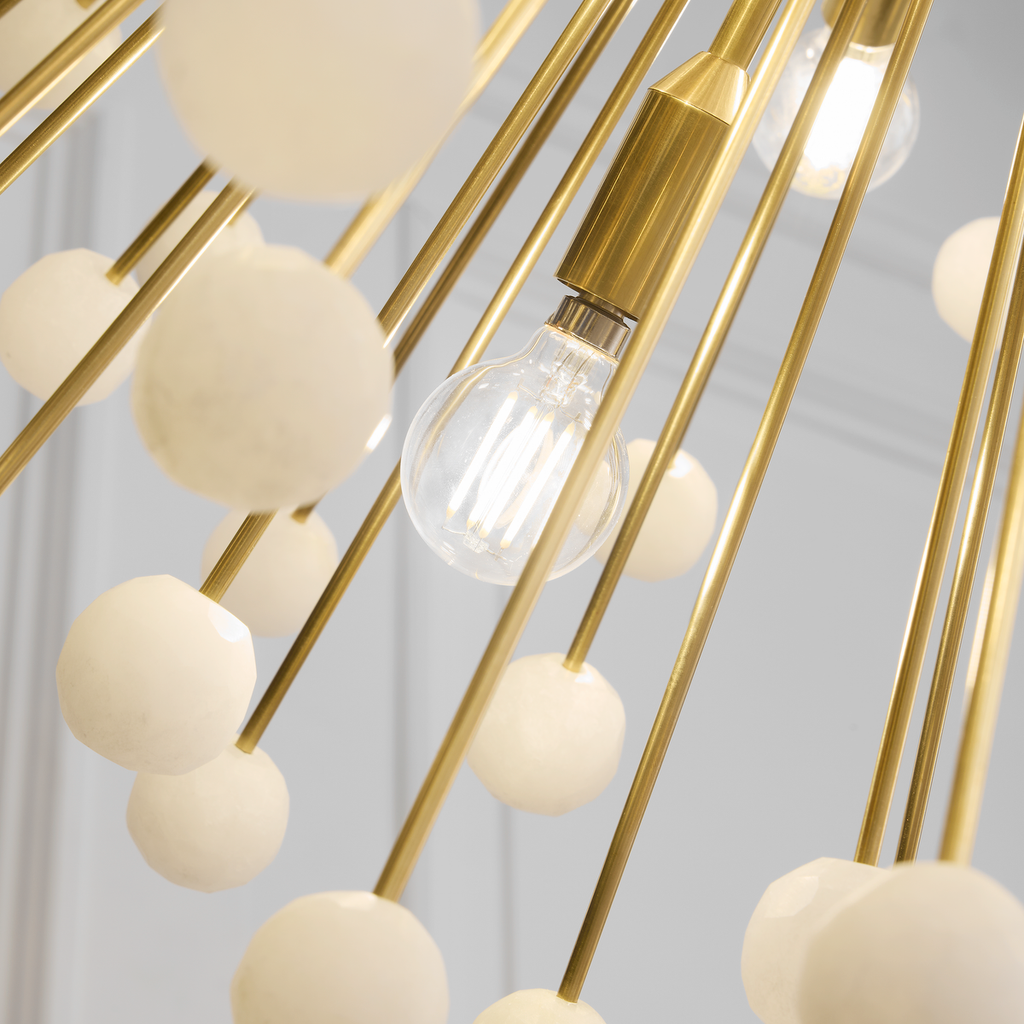 Lys 41" Chandelier | Hand-Rubbed Antique Brass and Alabaster